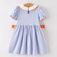 Fall Thanksgiving and Halloween Lapel Stripe Pumpkin Applique Bow Girls Dress