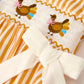 Fall Thanksgiving Turkey Smock Embroidered Orange Stripes Baby Girl Romper