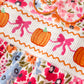 Fall Halloween & Thanksgiving Pumpkin Bow Smock Embroidered Floral Baby Girl Romper