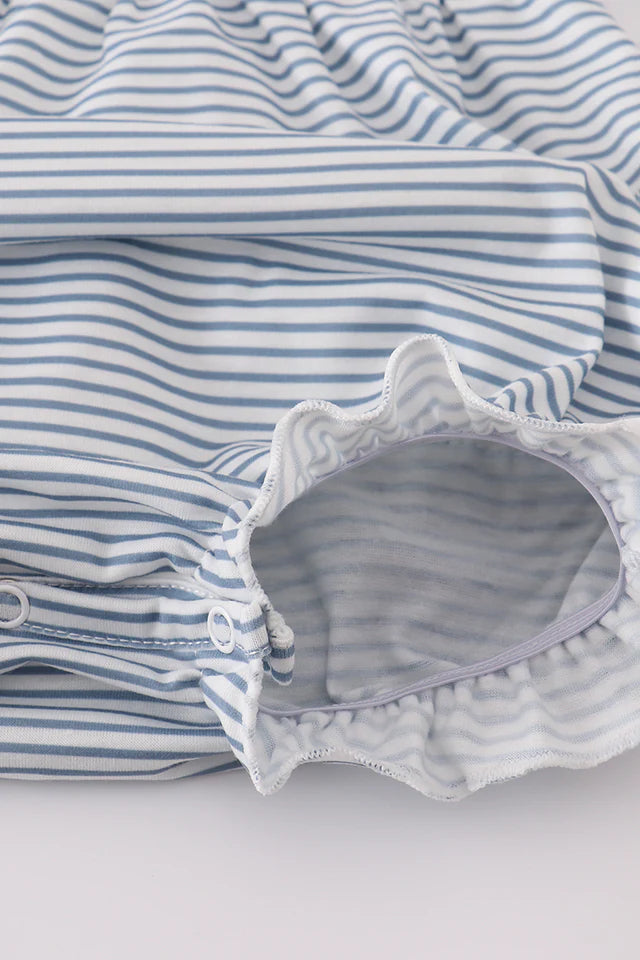 BLUE PRINCESS EMBROIDERY STRIPE RUFFLE BUBBLE