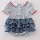 BLUE PRINCESS EMBROIDERY STRIPE RUFFLE BUBBLE
