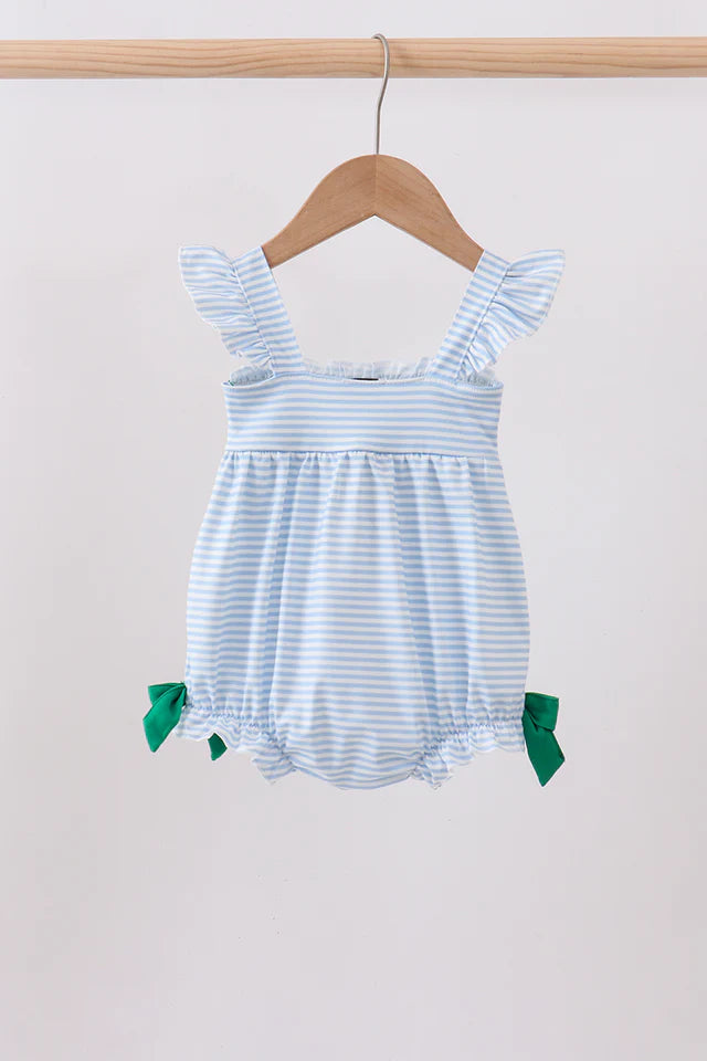 BLUE STRIPE DUCK FRENCH KNOT RUFFLE BUBBLE