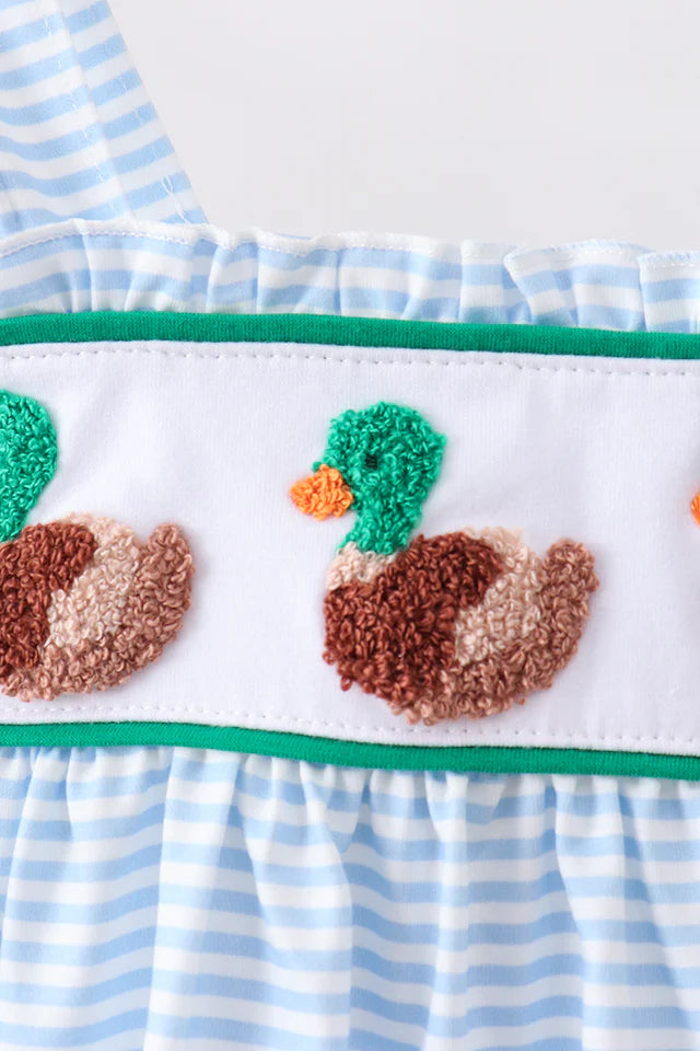 BLUE STRIPE DUCK FRENCH KNOT RUFFLE BLOOMER SET