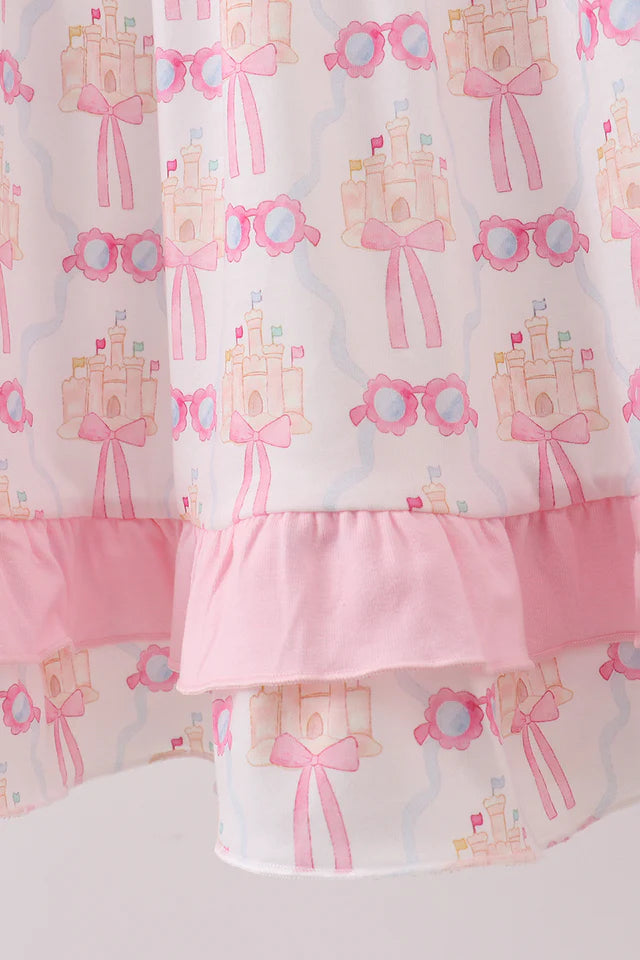 PINK BOW  SAND  CASTLE RUFFLE DRESS