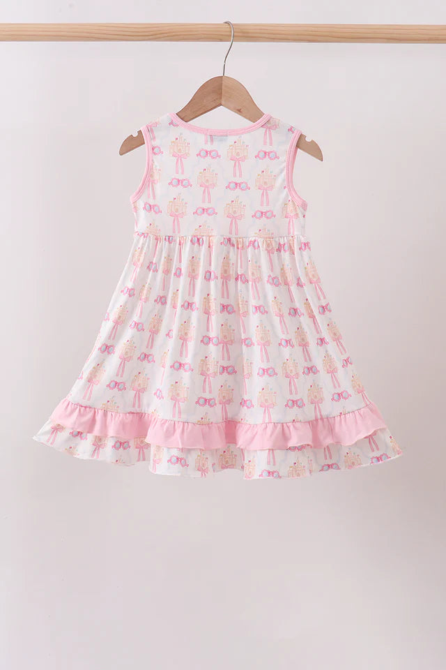 PINK BOW  SAND  CASTLE RUFFLE DRESS