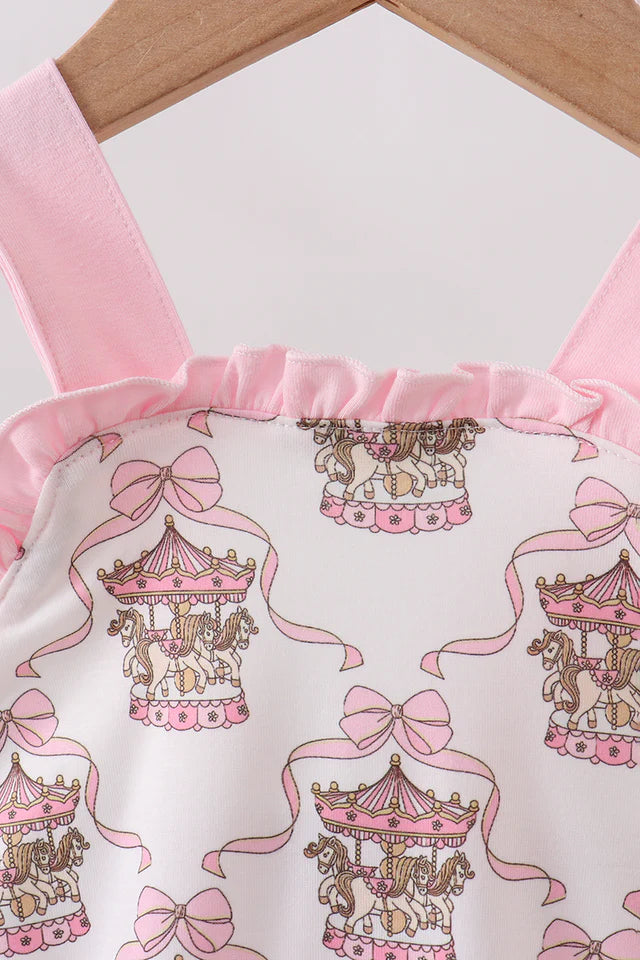 PINK CAROUSEL PRINT RUFFLE BUBBLE