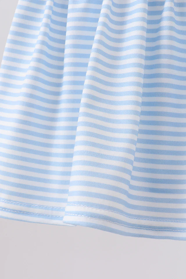 BLUE STRIPE DUCK FRENCH KNOT RUFFLE BLOOMER SET