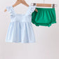 BLUE STRIPE DUCK FRENCH KNOT RUFFLE BLOOMER SET