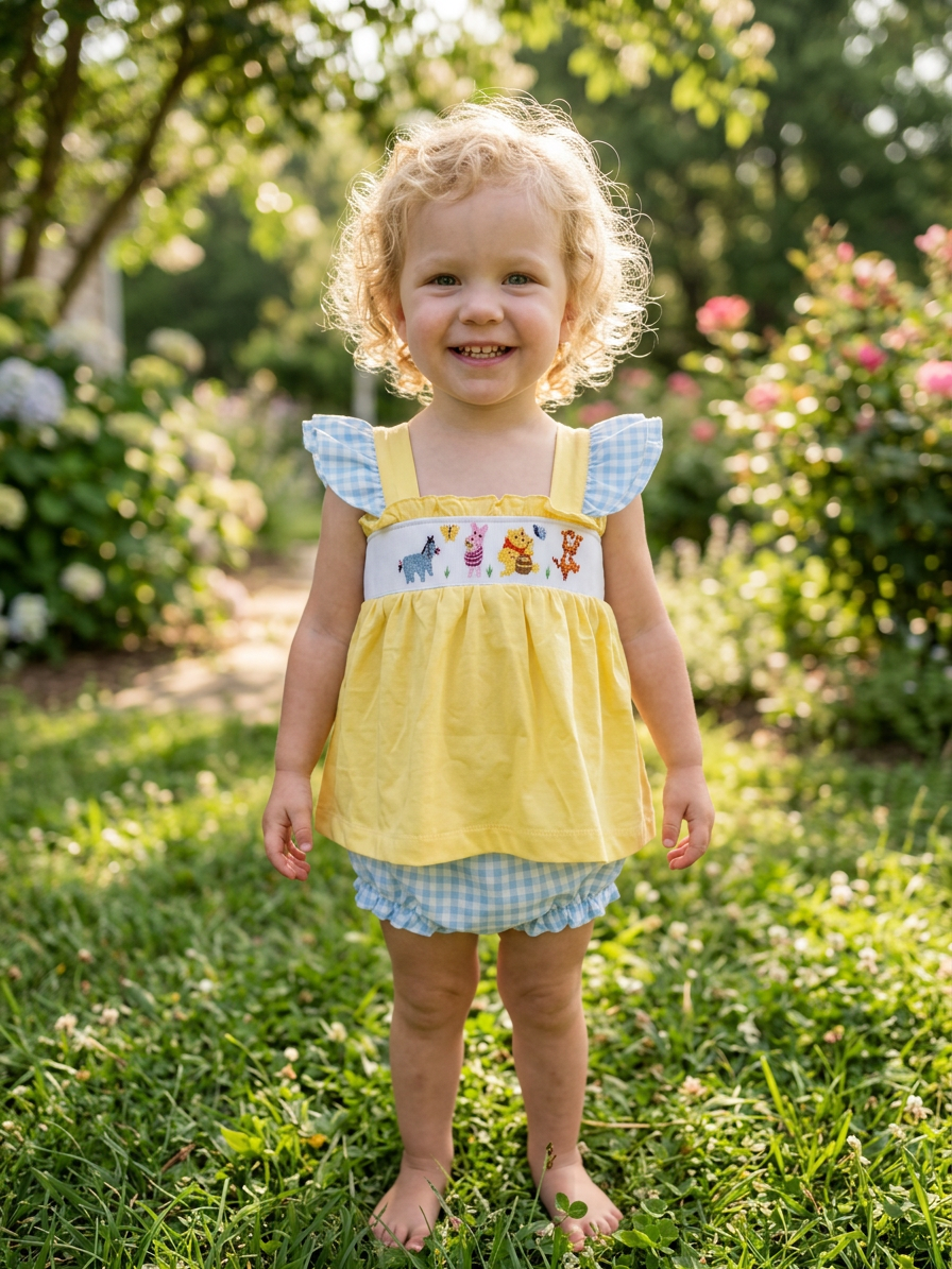 Pooh and Friends Handsmocked Bloomer Set