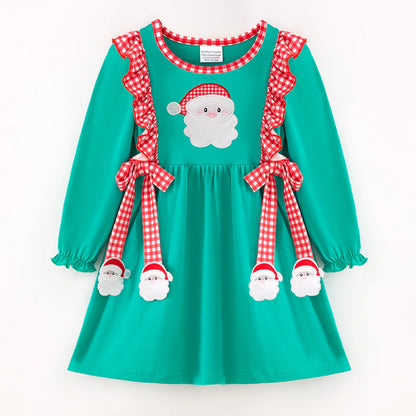 GIRLS CHRISTMAS SANTA CLAUS APPLIQUE COTTON DRESS