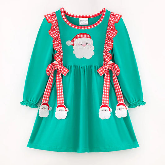 GIRLS CHRISTMAS SANTA CLAUS APPLIQUE COTTON DRESS