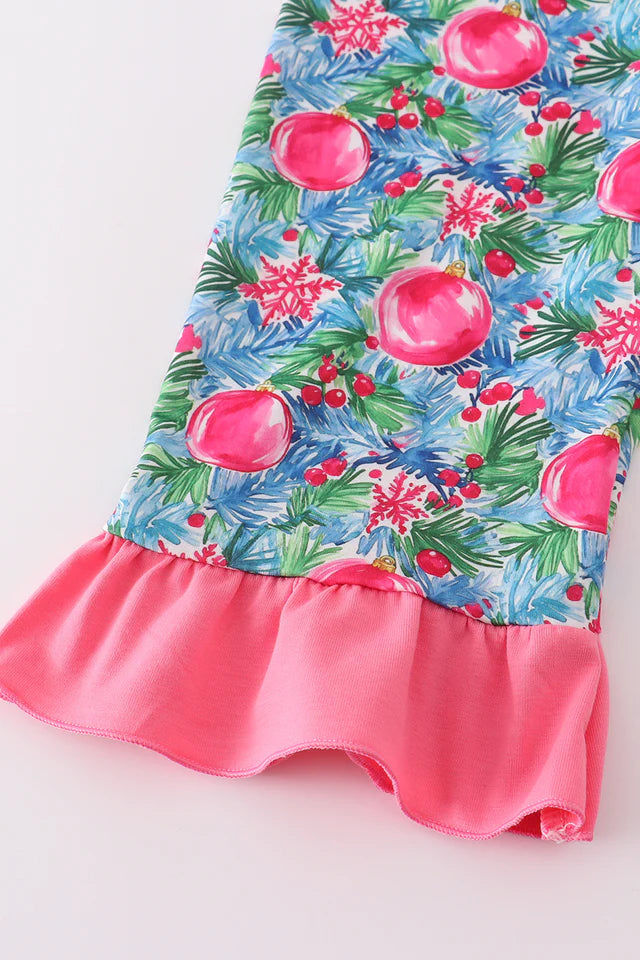 BLUE CHRISTMAS TREE SMOCKED RUFFLE JUMPSUIT SET