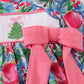 BLUE CHRISTMAS TREE SMOCKED RUFFLE BLOOMER SET