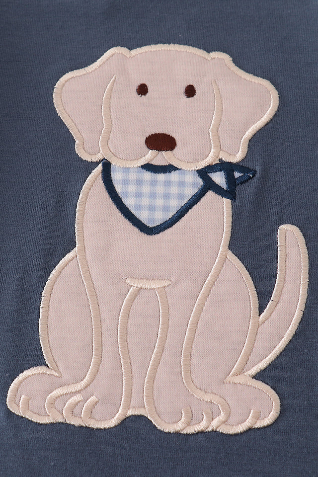 NAVY PUPPY APPLIQUE ROMPER