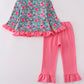 BLUE CHRISTMAS TREE SMOCKED RUFFLE PANTS SET
