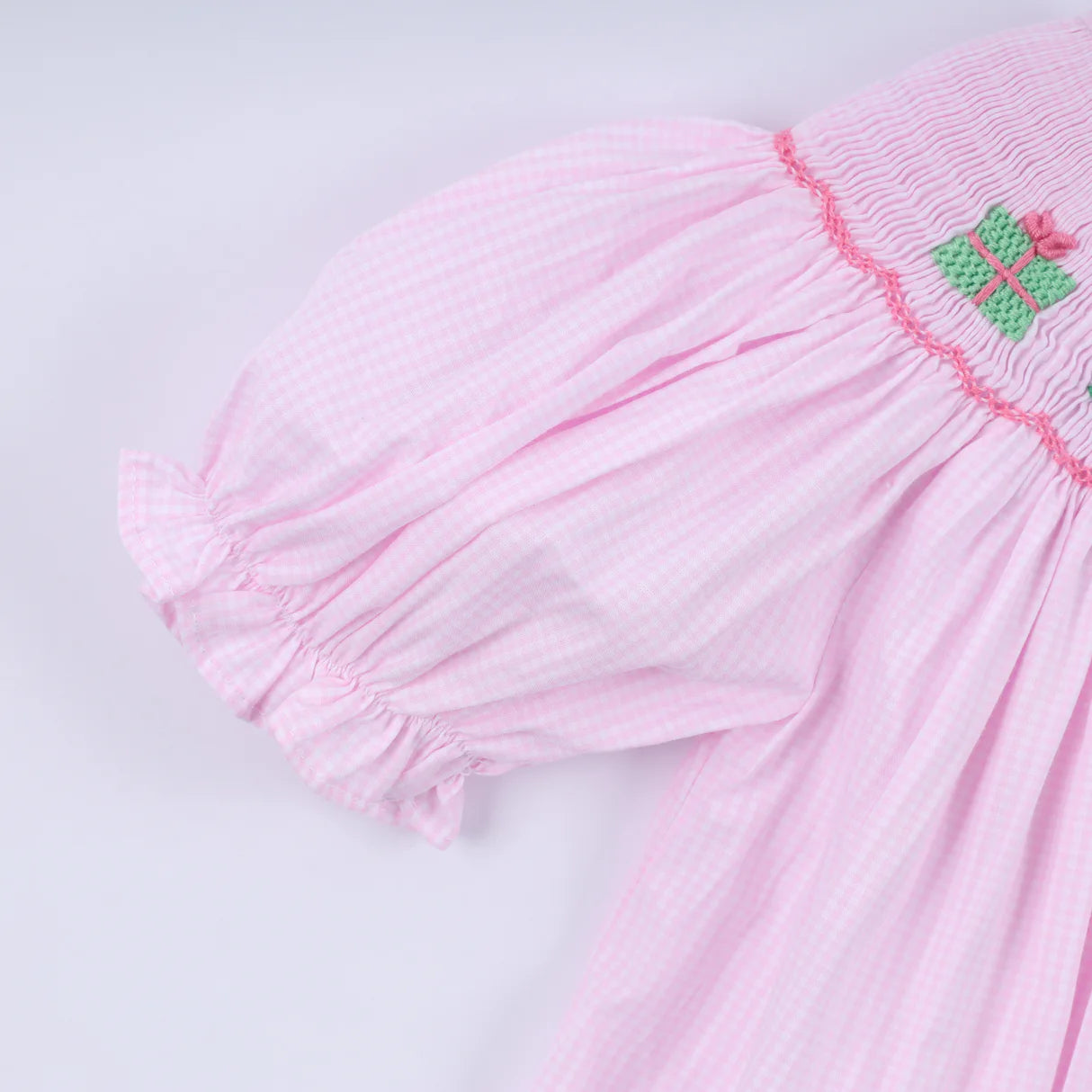 PINK CHRISTMAS TREE HAND SMOCKED DRESS
