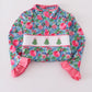 BLUE CHRISTMAS TREE SMOCKED RUFFLE PANTS SET