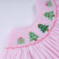 PINK CHRISTMAS TREE HAND SMOCKED DRESS
