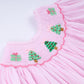 PINK CHRISTMAS TREE HAND SMOCKED RUFFLE PANTS SET