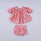 RED CHRISTMAS SANTA CLAUS HAND SMOCKED PLAID BLOOMER SET