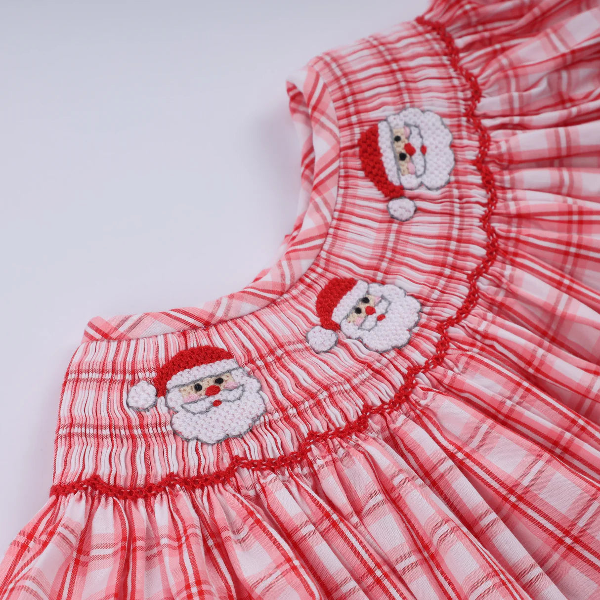 RED CHRISTMAS SANTA CLAUS HAND SMOCKED PLAID BLOOMER SET