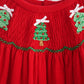 RED CHRISTMAS TREE HAND SMOCKED BLOOMER SET