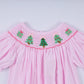 PINK CHRISTMAS TREE HAND SMOCKED RUFFLE ROMPER