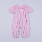 PINK CHRISTMAS TREE HAND SMOCKED RUFFLE ROMPER