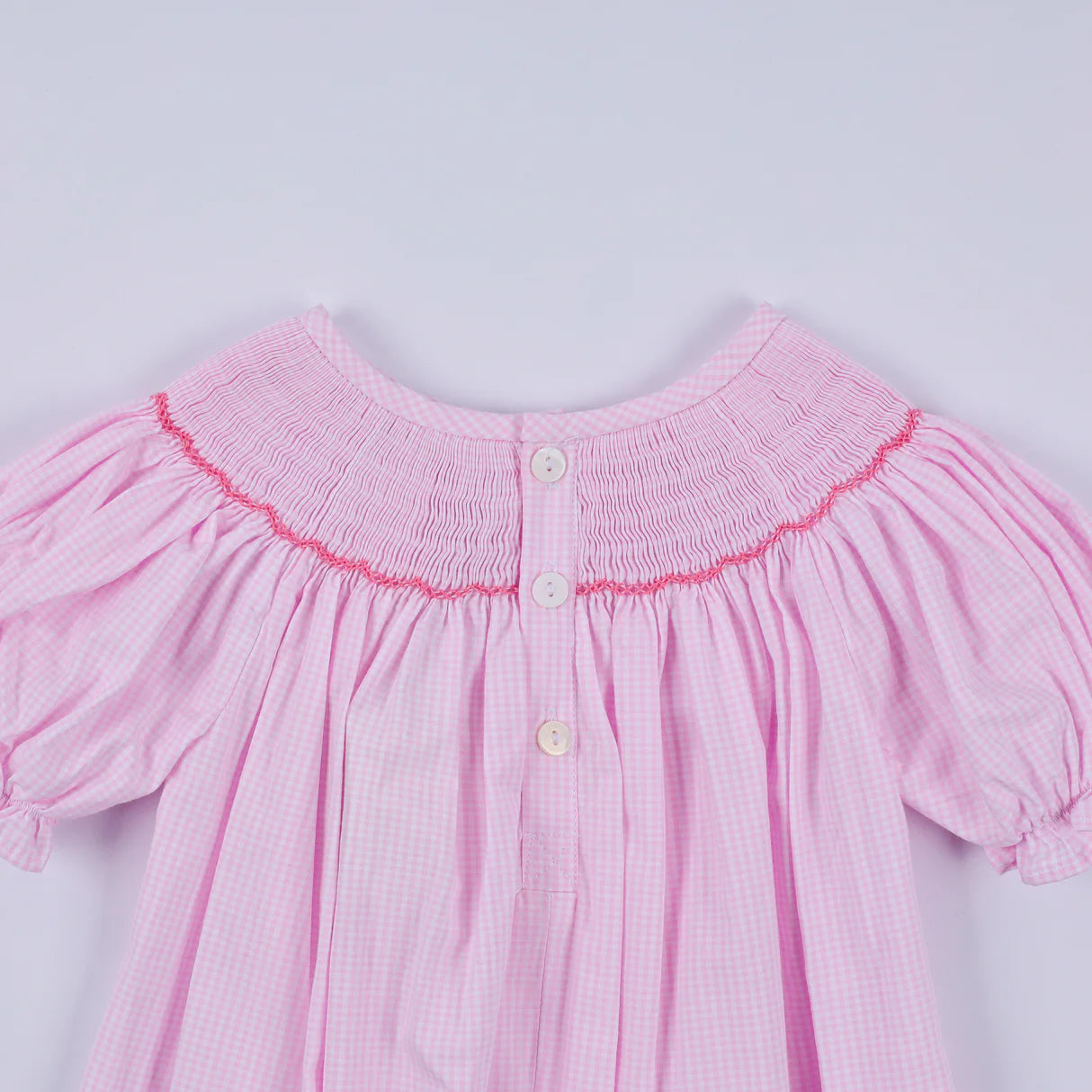 PINK CHRISTMAS TREE HAND SMOCKED RUFFLE ROMPER