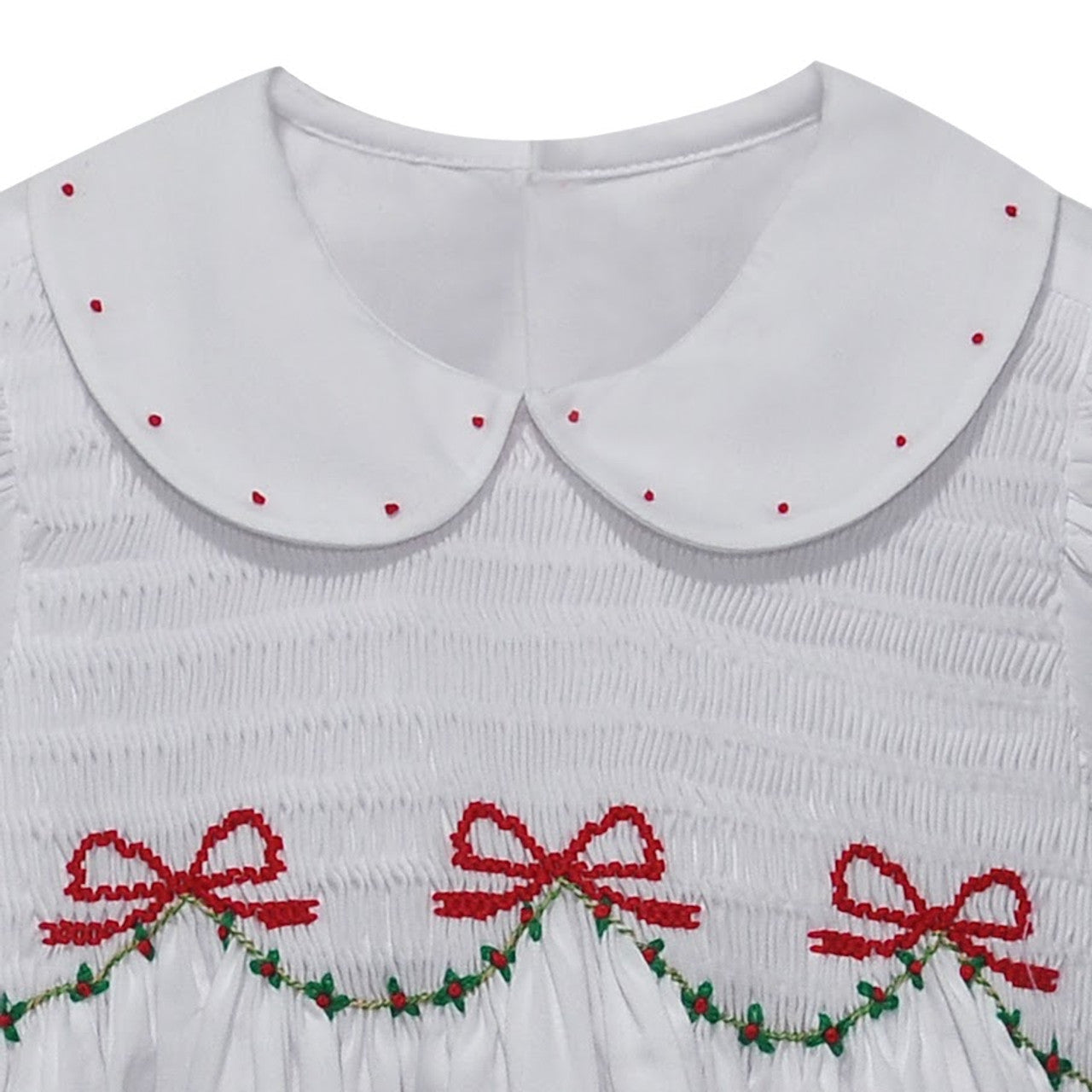 White Smocked Heirloom Christmas Ribbons Dress