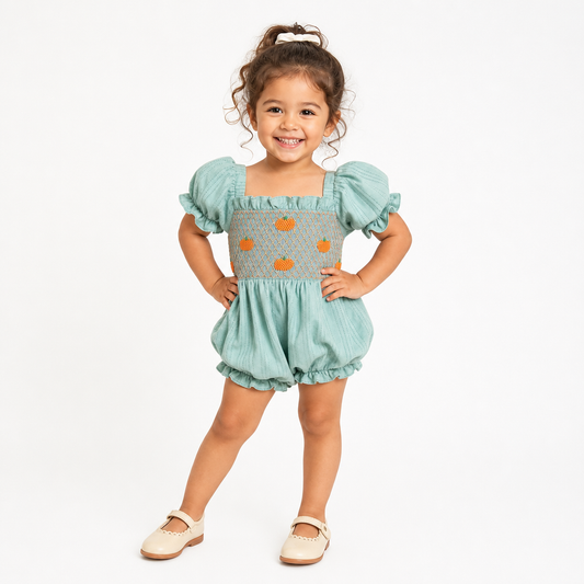 Hand Smocked pumpkin girl bubble