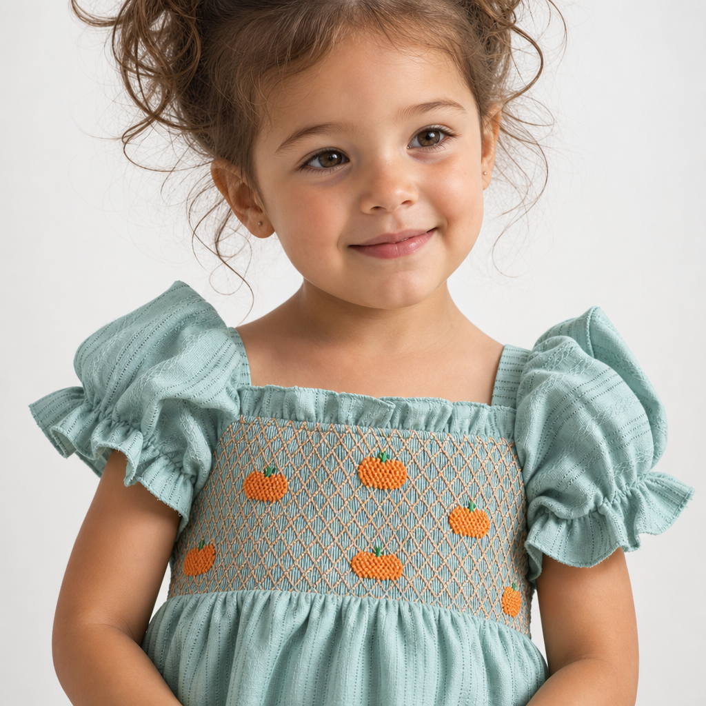 Hand Smocked pumpkin girl bubble