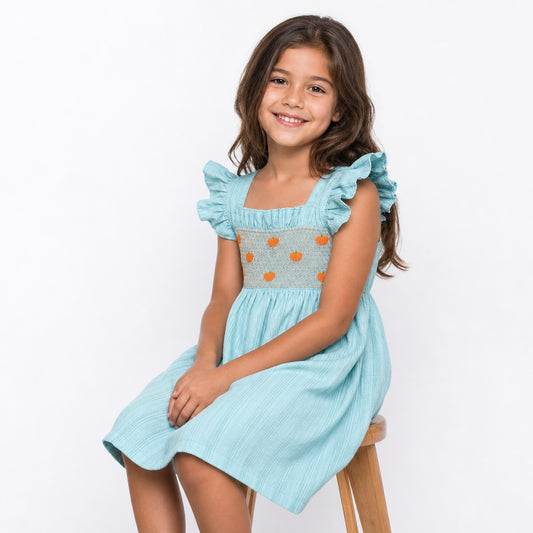 Hand Smocked pumpkin girl dress