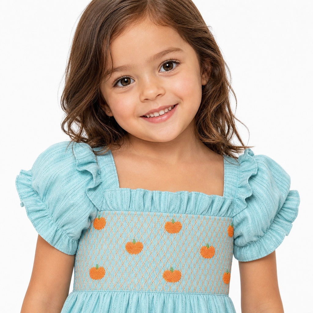 Hand Smocked pumpkin girl dress