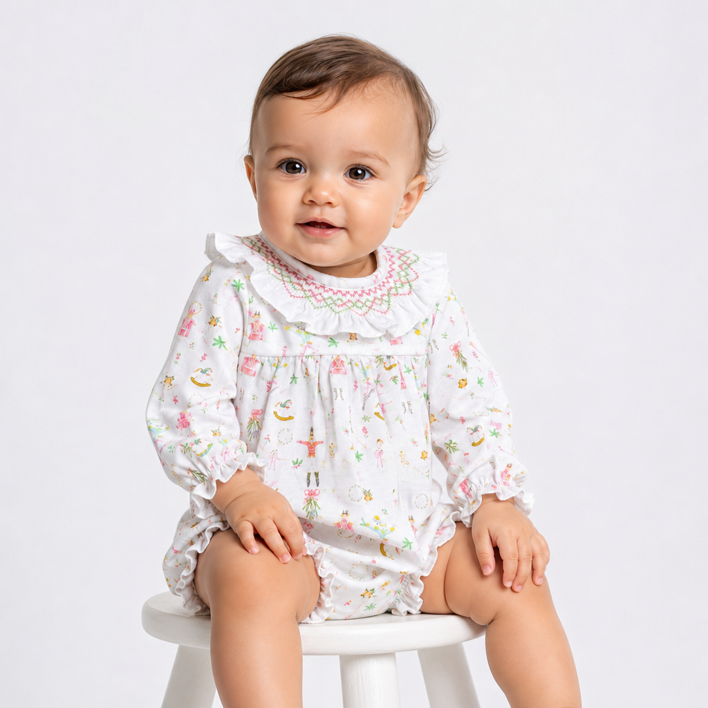 HAND Smocked Ballerina Girl Bubble