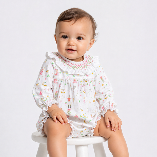 HAND Smocked Ballerina Girl Bubble