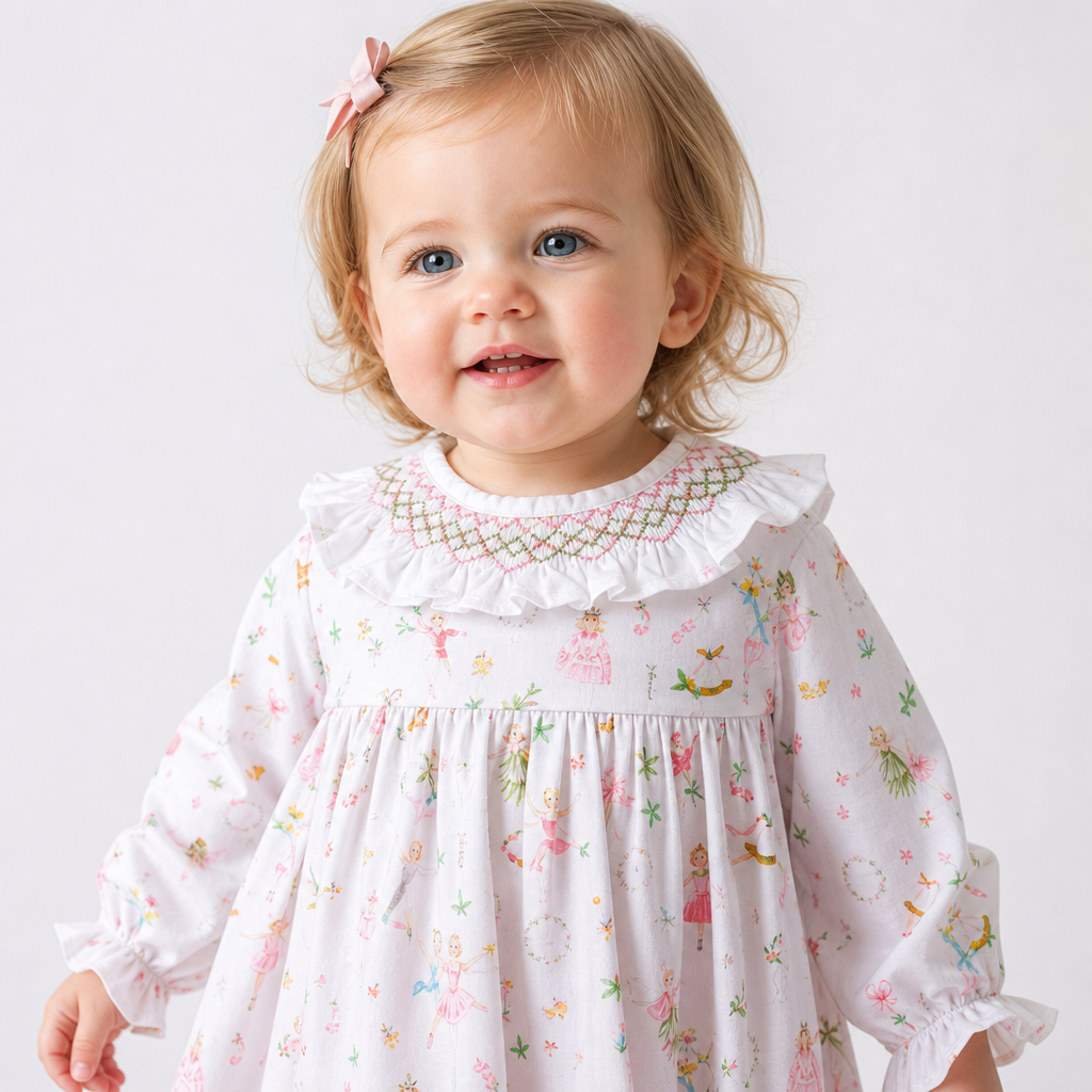 HAND Smocked Ballerina Girl Bubble