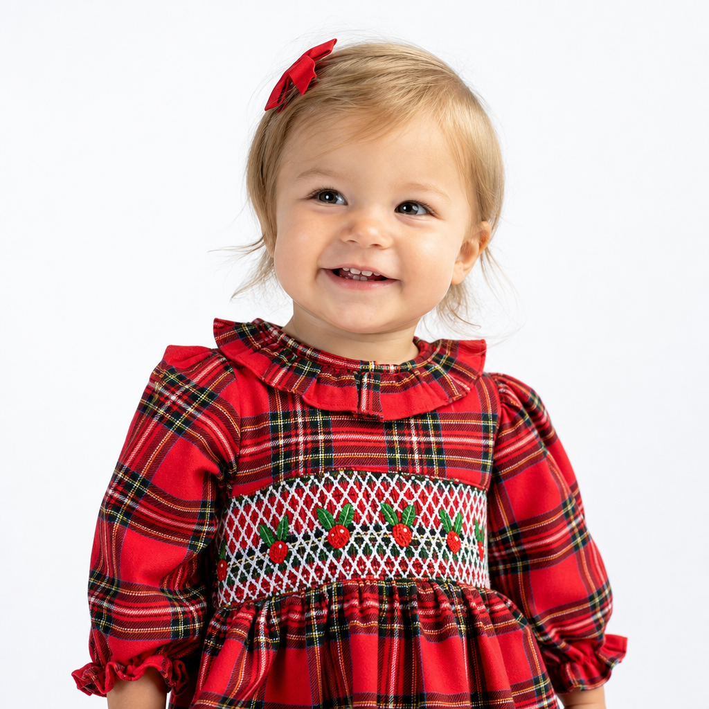 Christmas Holly Berry Smocked Girl Bubble