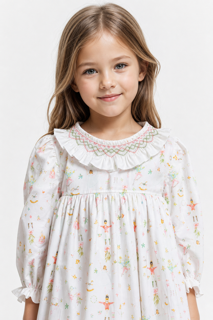 HAND Smocked Ballerina Girl Dress