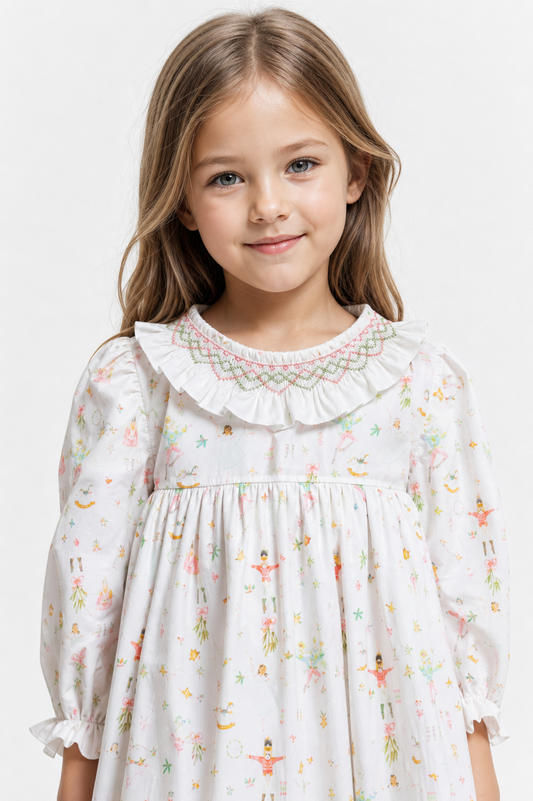 HAND Smocked Ballerina Girl Dress