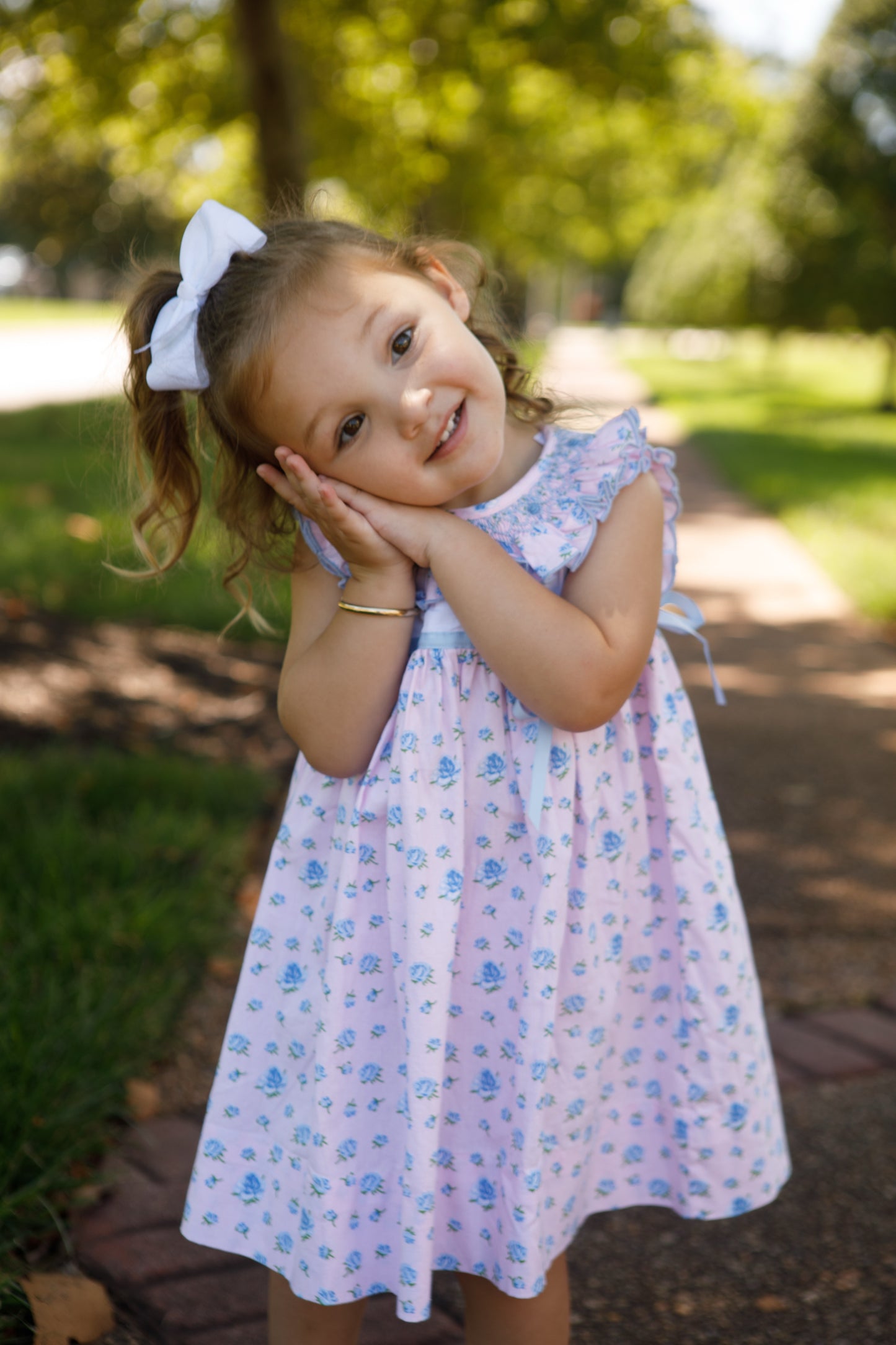 Geometric smocked floral dress for girls