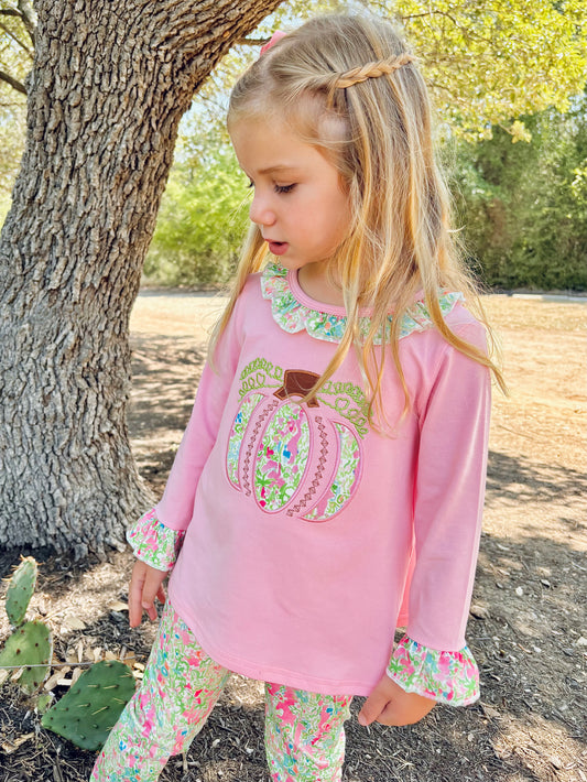 PINK PUMPKIN APPLIQUE GIRL SET