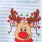 BLUE STRIPE REINDEER APPLIQUE RUFFLE ROMPER-Girls