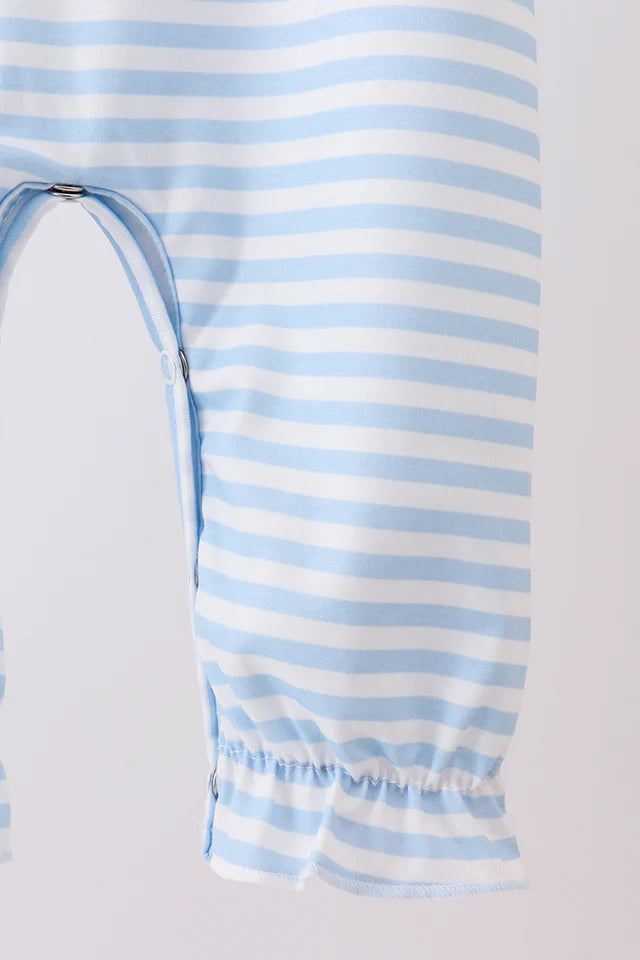 BLUE STRIPE REINDEER APPLIQUE RUFFLE ROMPER-Girls