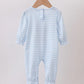 BLUE STRIPE REINDEER APPLIQUE RUFFLE ROMPER-Girls