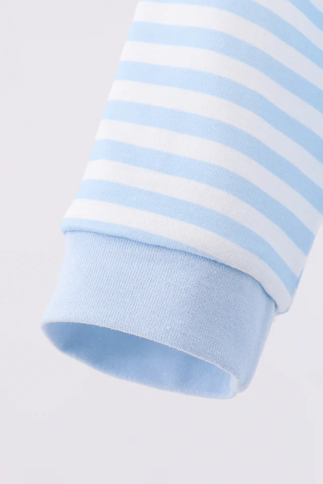 BLUE STRIPE REINDEER APPLIQUE ROMPER-Boys