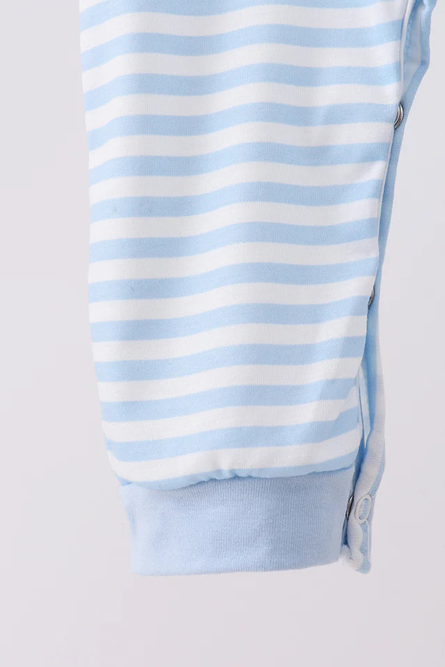 BLUE STRIPE REINDEER APPLIQUE ROMPER-Boys