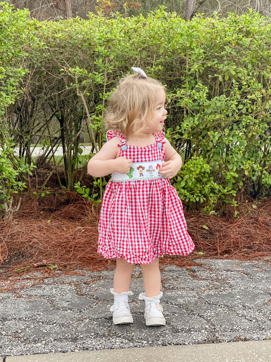 Toy Character Gingham Smocked Dress