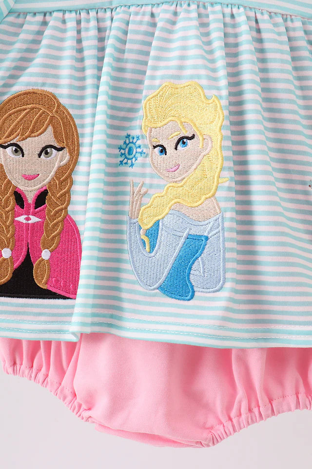 BLUE CHARACTER EMBROIDERY RUFFLE BUBBLE -Frozen Ice Girls