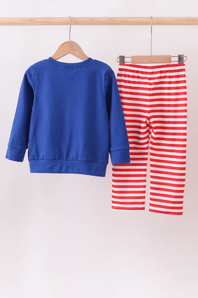 BLUE CHARACTER APPLIQUE PANTS SET